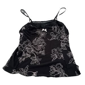 Vintage Y2K Donatella Studio Black Floral Mesh Cami Tank Top Sz Large Lingerine